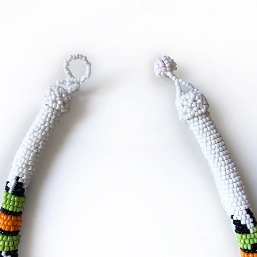 Lime green orange white handmade beaded necklace - Picture 3 of 3